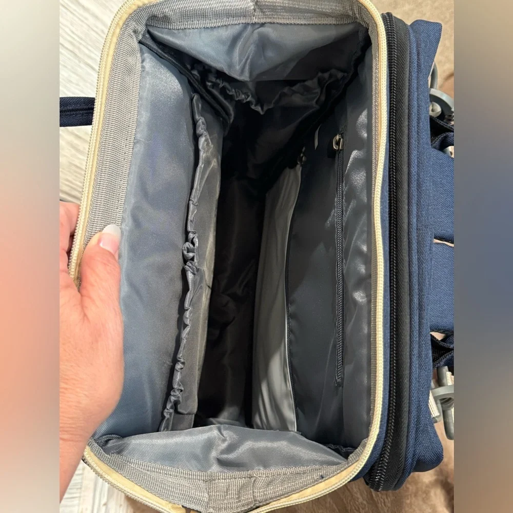 Convertible Diaper Bag Backpack Navy and Tan.